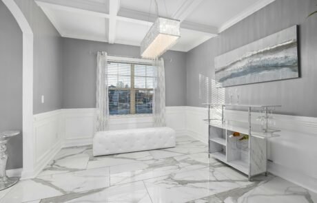 Waffle ceiling with crown moulding