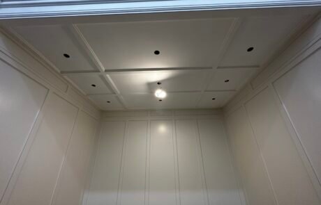 wainscotting and small waffle ceiling design